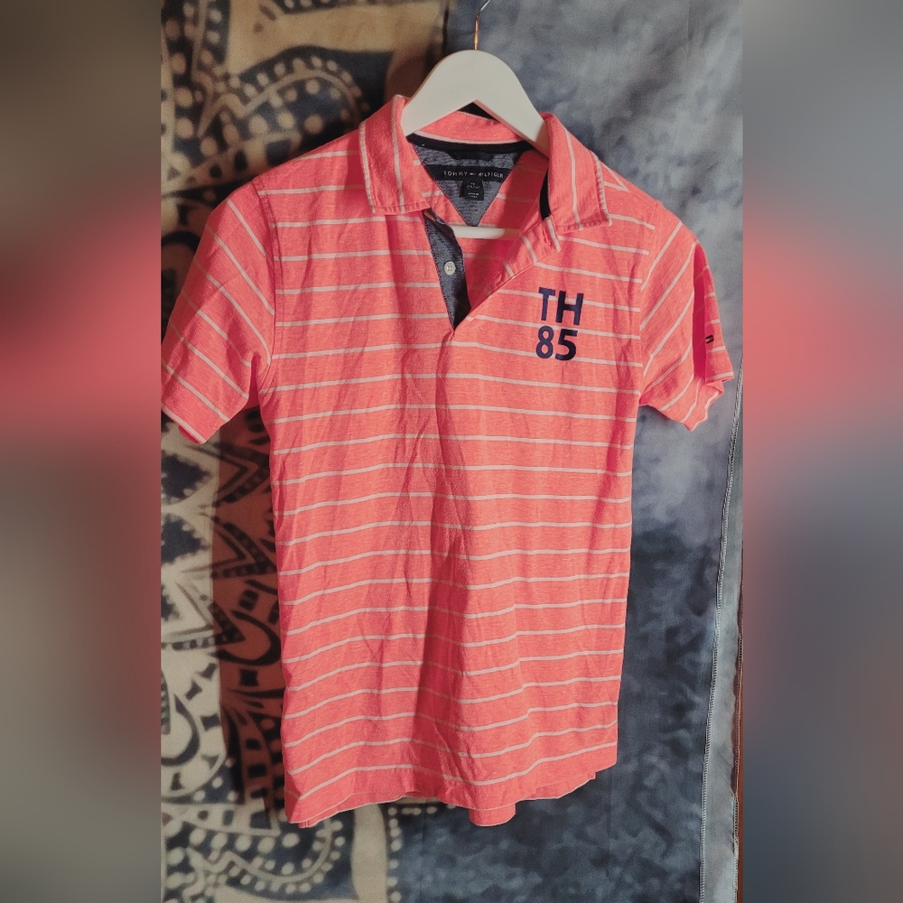 Boys 12-14 Tommy Hilfiger collared striped shirt orange button front